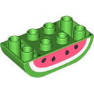 LEGO Duplo Fel groen Steen 2 x 4 met Gebogen Onderzijde met Watermelon (98224 / 101568)