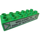 LEGO Bright Green Duplo Brick 2 x 6 with 'WELCOME TO GREAT WATERTON' (2300 / 85966)