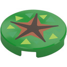 LEGO Bright Green Tile 2 x 2 Round with Black and Orange and Green Star with Bottom Stud Holder (14769 / 106551)