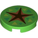 LEGO Bright Green Tile 2 x 2 Round with Black and Orange and Green Star with Bottom Stud Holder (14769 / 106551)