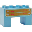LEGO Bright Light Blue Duplo Brick 2 x 4 x 2 with 2 x 2 Cutout on Bottom with Drawers Sticker (6394)
