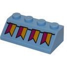 LEGO Bright Light Blue Slope 2 x 4 (45°) with Bunting Flags Sticker with Rough Surface (3037)