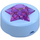 LEGO Bright Light Blue Tile 1 x 1 Round with Raised Transparent Dark Pink Star (72046)