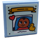 LEGO Bright Light Blue Tile 2 x 2 with Baby Boy, Heart and Duck Sticker with Groove (3068)