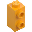 LEGO Klar Ljus Orange Kloss 1 x 1 x 1.6 med Två Sidknoppar (32952)