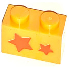 LEGO Helder Lichtoranje Steen 1 x 2 met 2 Stars Sticker met buis aan de onderzijde (3004)