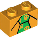 LEGO Helder Lichtoranje Steen 1 x 2 met Green Tie met Skulls met buis aan de onderzijde (3004 / 33613)