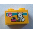 LEGO Bright Light Orange Brick 1 x 2 with Hamster Food Sticker with Bottom Tube (3004)