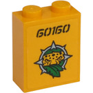 LEGO Bright Light Orange Brick 1 x 2 x 2 with '60160' and Jungle Explorers Logo Sticker with Inside Stud Holder (3245)