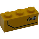 LEGO Helles Licht Orange Backstein 1 x 3 mit Tür Griff, Schwarz Stripe (Links) Aufkleber (3622)