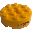 LEGO Helles Licht Orange Backstein 4 x 4 Runden mit Loch mit 'auf', 'OFF' Switch Aufkleber (87081)