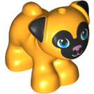 LEGO Lysorange Hund - Pug med Sort Ører og Muzzle og Metallic Lyserød Næse (72464 / 77303)