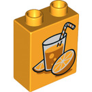 LEGO Bright Light Orange Duplo Brick 1 x 2 x 2 with Orange juice  with Bottom Tube (15847 / 33626)