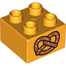 LEGO Bright Light Orange Duplo Brick 2 x 2 with Pretzel (3437 / 16320)
