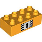 LEGO Bright Light Orange Duplo Brick 2 x 4 with 1 on Checkered Flag (3011 / 95385)