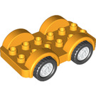 LEGO Orange clair brillant Duplo Wheelbase 2 x 6 avec blanc Rims et Noir roues (35026)