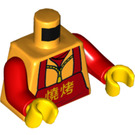 LEGO Orange clair brillant Man dans rouge Overalls avec Chinese Characters Minifig Torse (973 / 76382)