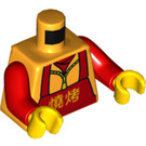 LEGO Lysorange Mand i Rød Overalls med Chinese Characters Minifig Torso (973 / 76382)