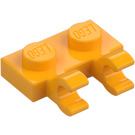 LEGO Klar Ljus Orange Platta 1 x 2 med Horisontell Clips (Öppna 'O' fästen) (49563 / 60470)