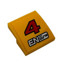 LEGO Bright Light Orange Slope 2 x 2 Curved with Red Number 4 and 'ENgyne' Logo Sticker (15068)