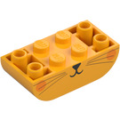 LEGO Klar lys oransje Skråning Kloss 2 x 4 Buet Omvendt med Whiskers og Oransje Cheeks (5174 / 106112)