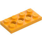 LEGO Lysorange Technic Plade 2 x 4 med Huller (3709)