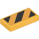 LEGO Helder Lichtoranje Tegel 1 x 2 met Zwart Diagonal Strepen Sticker met groef (3069)