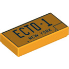 LEGO Bright Light Orange Tile 1 x 2 with 'ECTO-1' and 'New York' with Groove (3069 / 18872)