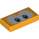 LEGO Helles Licht Orange Fliese 1 x 2 mit Augen mit Blau mit Nut (68907 / 68971)