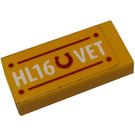 LEGO Helder Lichtoranje Tegel 1 x 2 met HL16 Vet License Plaat Sticker met groef (3069)