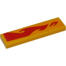 LEGO Bright Light Orange Tile 1 x 4 with Red Flames (left) Sticker (2431)