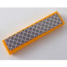 LEGO Bright Light Orange Tile 1 x 4 with Silver Tread Plate Sticker (2431)