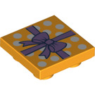 LEGO Bright Light Orange Tile 2 x 2 Inverted with Wrapping Paper and Bow (11203 / 24558)