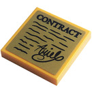 LEGO Bright Light Orange Tile 2 x 2 with Wavy Lines, 'CONTRACT', Script 'Ariel' Sticker with Groove (3068)