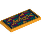 LEGO Ярко светло оранжево Плочка 2 x 4 с "Andrea" На Geometric Carpet (55550 / 87079)