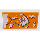 LEGO Bright Light Orange Tile 2 x 4 with Bedspread with Notebook and Pen Sticker (87079)