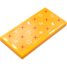 LEGO Bright Light Orange Tile 2 x 4 with Hearts, Star, Butterflies, Music Notes, Paw Prints, Flower and red Mattress Buttons Sticker (87079)