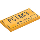 LEGO Bright Light Orange Tile 2 x 4 with "P51AK3" New York License Plate (78281 / 87079)