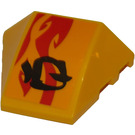 LEGO Bright Light Orange Wedge Curved 3 x 4 Triple with Red Flames and Black Symbol (left) Sticker (64225)