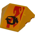 LEGO Helles Licht Orange Keil Gebogen 3 x 4 Verdreifachen mit rot Flames und Schwarz Symbol (Recht) Aufkleber (64225)