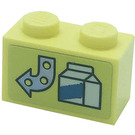 LEGO Bright Light Yellow Brick 1 x 2 with Arrow and Drink Carton Sticker with Bottom Tube (3004)