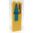 LEGO Bright Light Yellow Brick 1 x 2 x 5 with Hanging Dark Turquoise Coat and  Mediium Lavender Scarf Sticker with Stud Holder (2454)