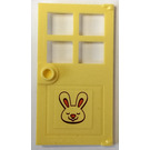 LEGO Helder Lichtgeel Deur 1 x 4 x 6 met 4 Panes en Stud Handvat met smiling bunny Sticker (60623)
