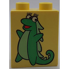 LEGO Bright Light Yellow Duplo Brick 1 x 2 x 2 with Issa the Dragon without Bottom Tube (4066)