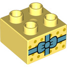 LEGO Bright Light Yellow Duplo Brick 2 x 2 with Present with Medium Azure Ribbon and Bow (1372 / 3437)