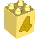 LEGO Jaune clair brillant Duplo Brique 2 x 2 x 2 avec Number 4 (31110 / 77921)