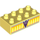 LEGO Bright Light Yellow Duplo Brick 2 x 4 with V8 and Light Orange Arches (3011 / 33353)
