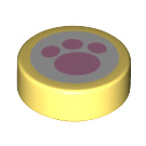 LEGO Helder lichtgeel Tegel 1 x 1 Rond met Paw Print (35380 / 94888)