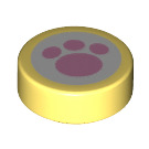 LEGO Bright Light Yellow Tile 1 x 1 Round with Paw Print (35380 / 94888)