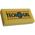 LEGO Bright Light Yellow Tile 1 x 2 with 'TECH GRL' Sticker with Groove (3069)